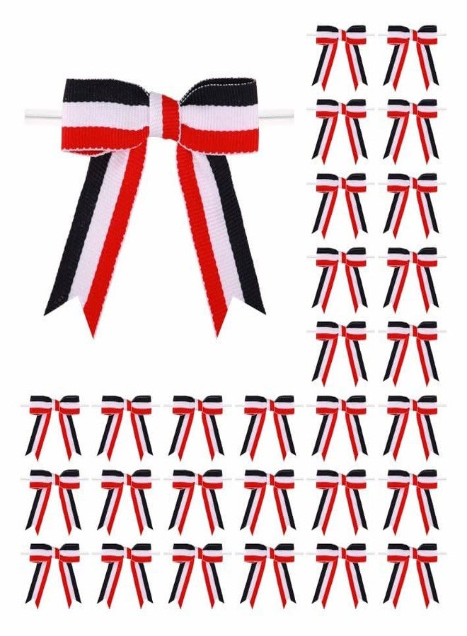 Meseey Patriotic Bows for 4th of July, 30 Pcs Red White Blue Bows with Twists Tie for Independence Day, Memorial Day Gift Wrapping, Cake Pops, Treat Bags (Red White Blue Stripe, 3 Inch x 30 Pcs) - Image 1